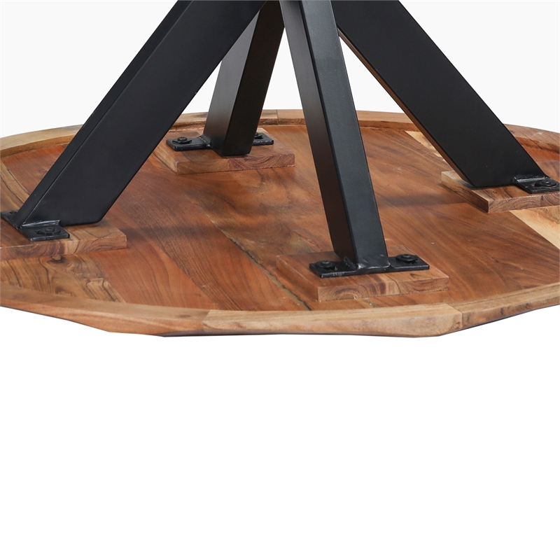 Bowery Hill 41 Inch Live Edge Round Dining Table Acacia Wood Iron Legs
