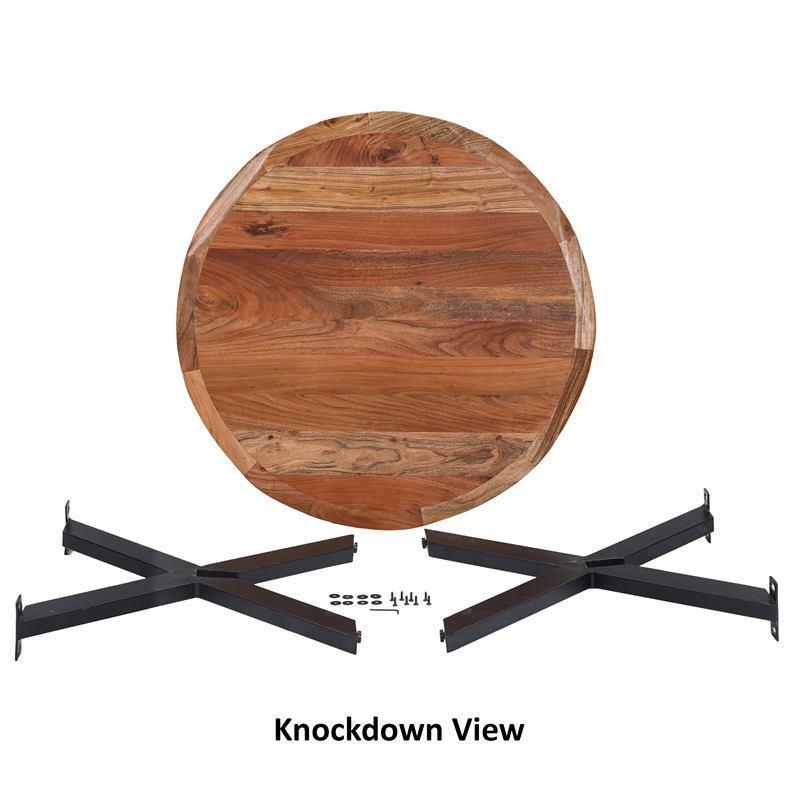 Bowery Hill 41 Inch Live Edge Round Dining Table Acacia Wood Iron Legs