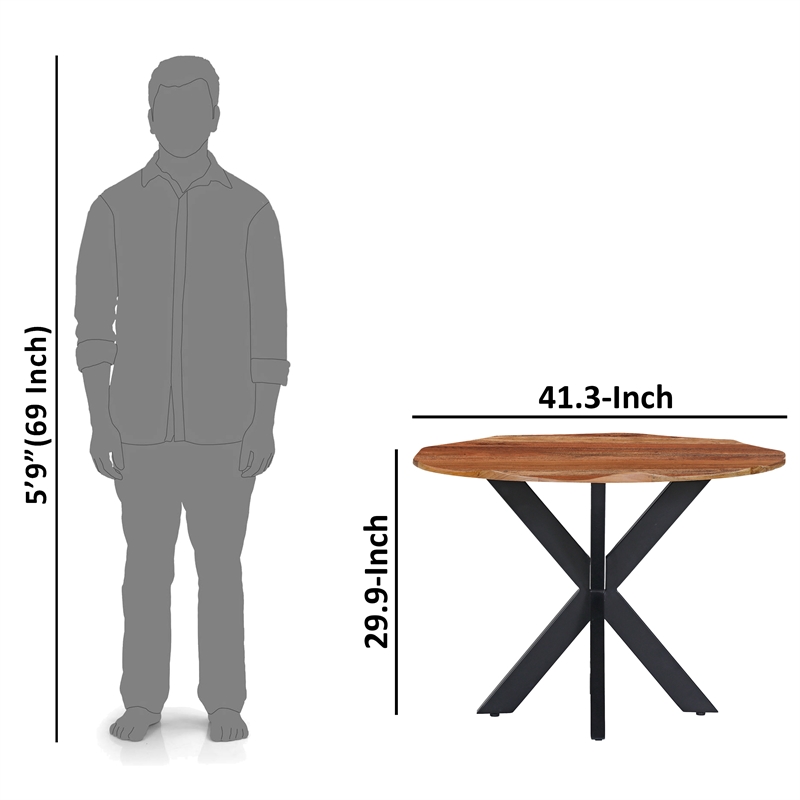 Bowery Hill 41 Inch Live Edge Round Dining Table Acacia Wood Iron Legs