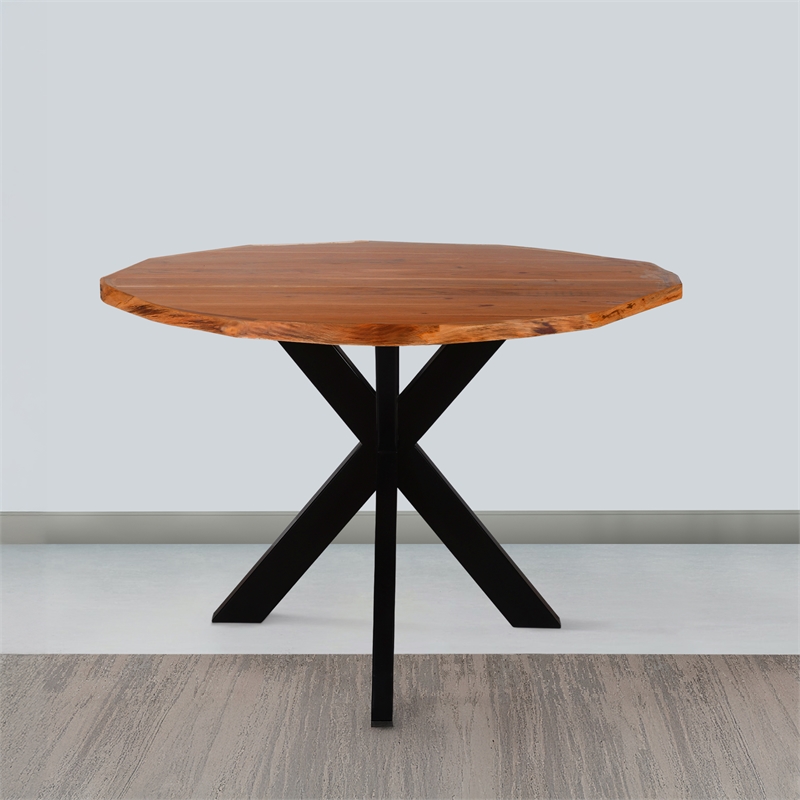 Bowery Hill 41 Inch Live Edge Round Dining Table Acacia Wood Iron Legs