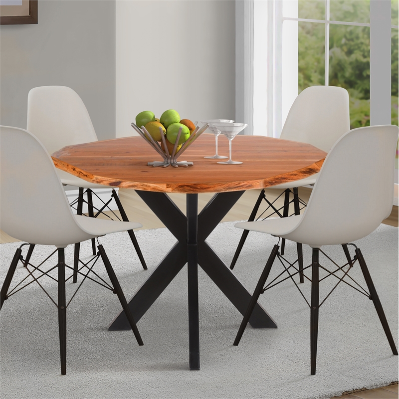 Bowery Hill 41 Inch Live Edge Round Dining Table Acacia Wood Iron Legs