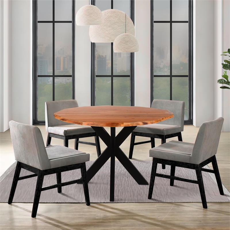 Bowery Hill 41 Inch Live Edge Round Dining Table Acacia Wood Iron Legs