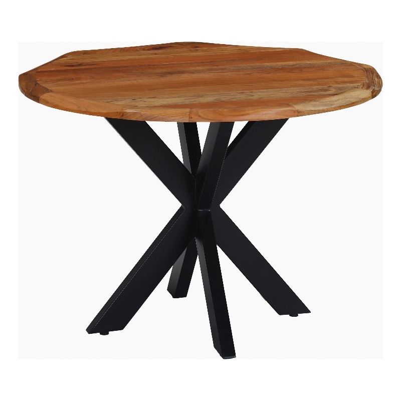 Bowery Hill 41 Inch Live Edge Round Dining Table Acacia Wood Iron Legs