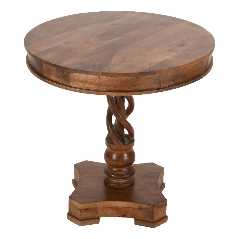 Bowery Hill 30 Inch Round Mango Wood Dinette Twisted Pedestal Base