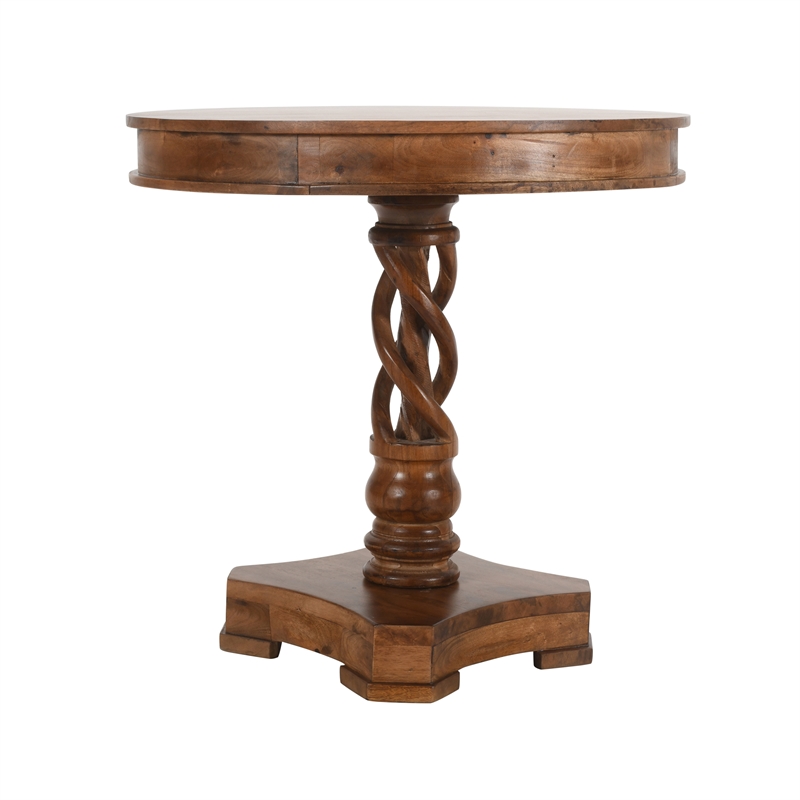 Bowery Hill 30 Inch Round Mango Wood Dinette Twisted Pedestal Base