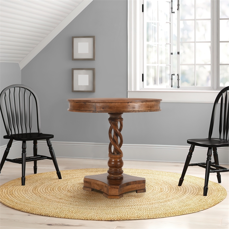 Bowery Hill 30 Inch Round Mango Wood Dinette Twisted Pedestal Base