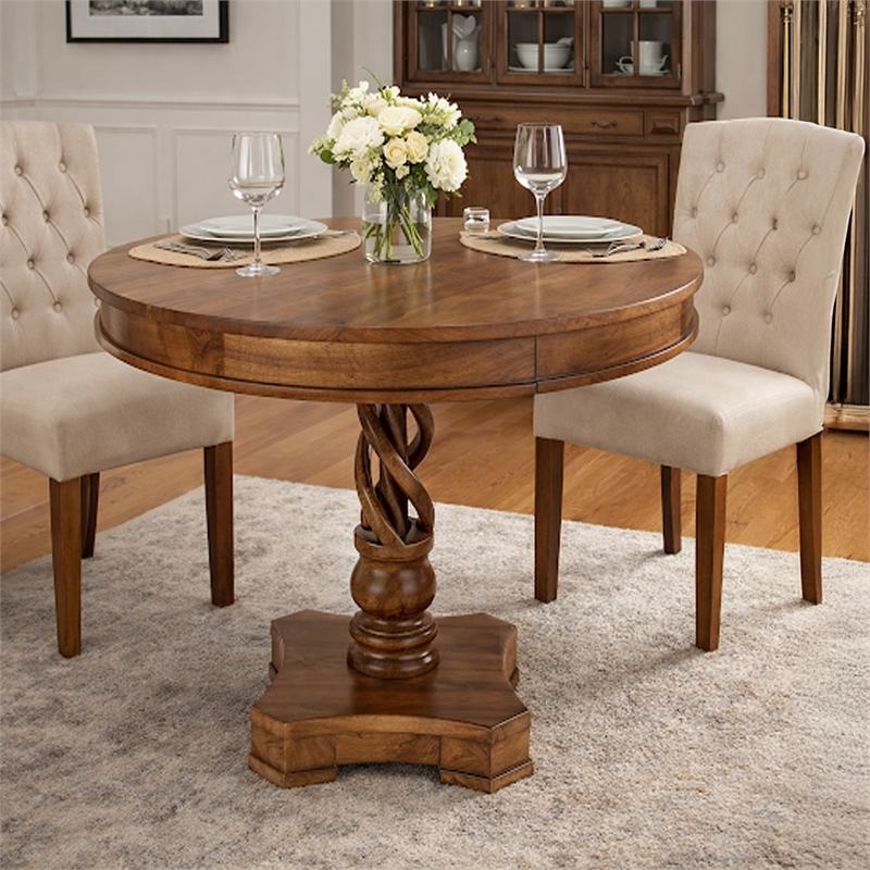 Bowery Hill 30 Inch Round Mango Wood Dinette Twisted Pedestal Base