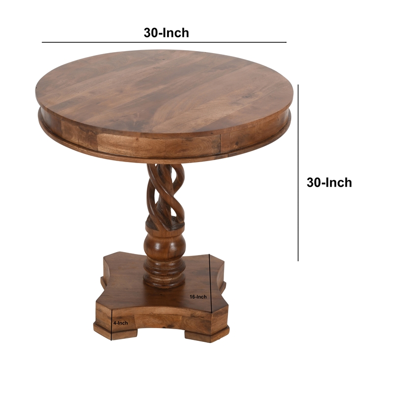 Bowery Hill 30 Inch Round Mango Wood Dinette Twisted Pedestal Base