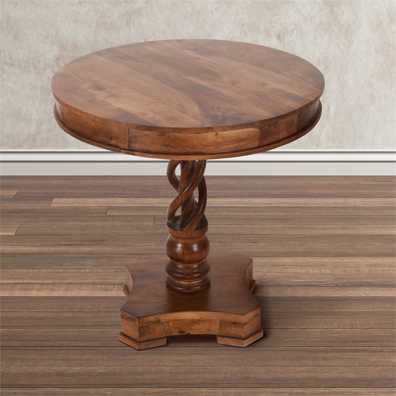 Bowery Hill 30 Inch Round Mango Wood Dinette Twisted Pedestal Base