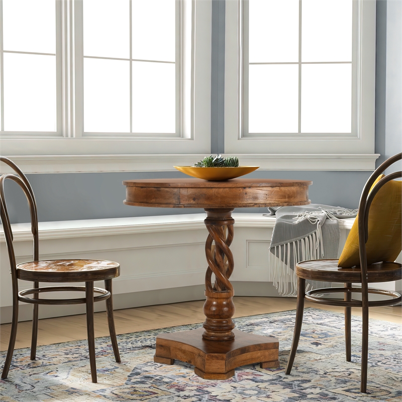 Bowery Hill 30 Inch Round Mango Wood Dinette Twisted Pedestal Base