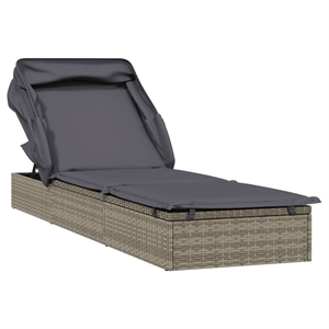 Bowery Hill PE Rattan Sunbed with Adjustable Umbrella in Gray