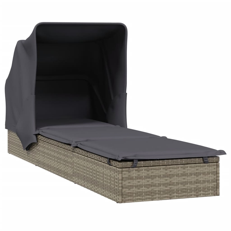 Bowery Hill PE Rattan Sunbed with Adjustable Umbrella in Gray