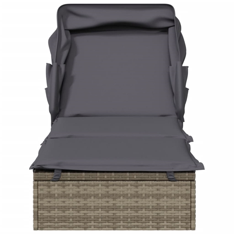 Bowery Hill PE Rattan Sunbed with Adjustable Umbrella in Gray