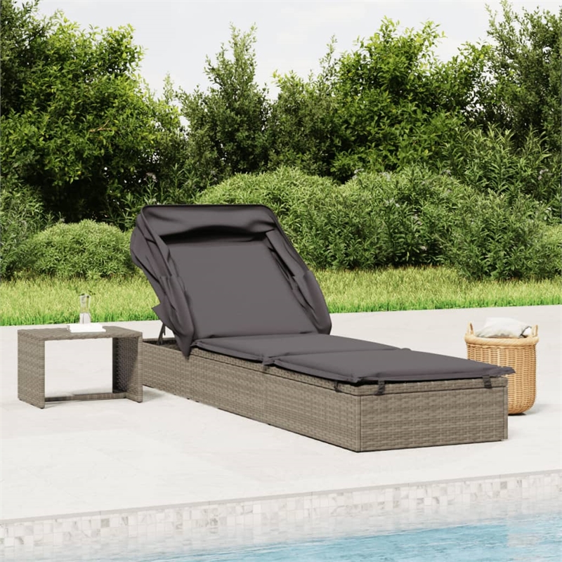 Bowery Hill PE Rattan Sunbed with Adjustable Umbrella in Gray