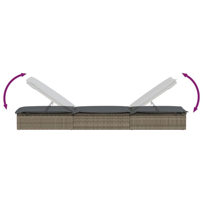 Bowery Hill PE Rattan Sunbed with Tea Table in Gray (Set of 3)