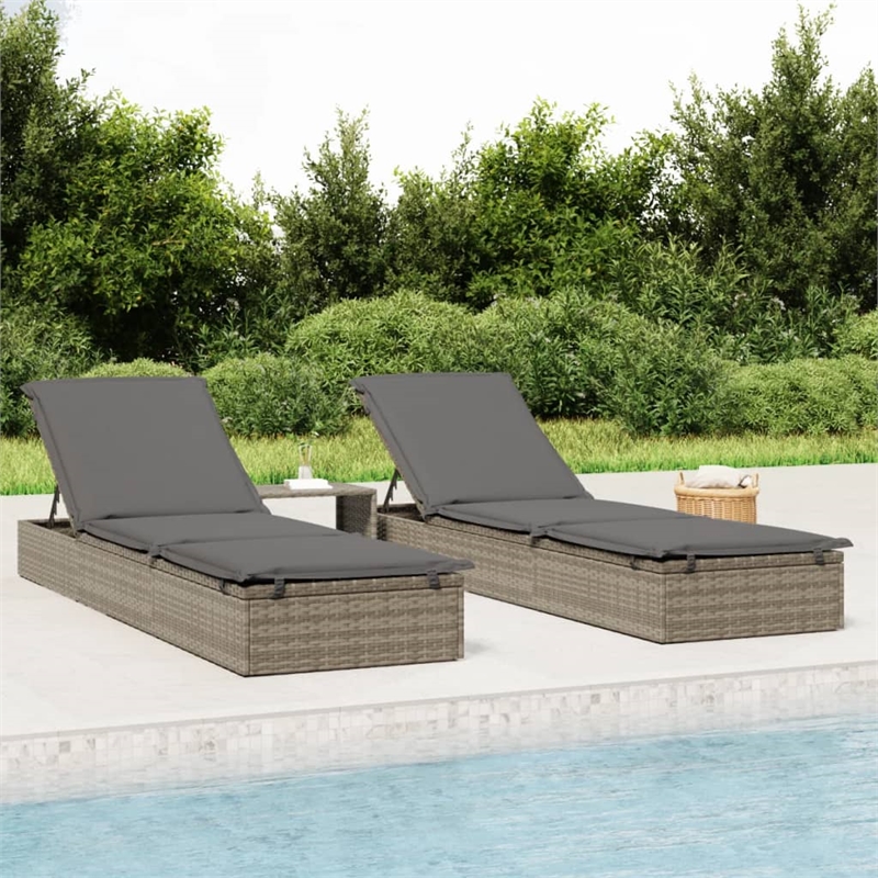 Bowery Hill PE Rattan Sunbed with Tea Table in Gray (Set of 3)