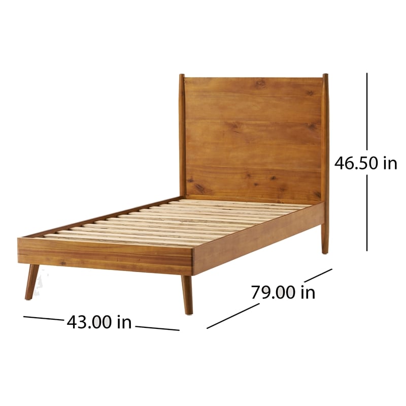 Bowery Hill Twin Size Bed with Panel Headboard Acacia Wood in Natural Brown