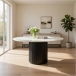 Bowery Hill 54 Inch Round Dining Table Faux Marble Top Black Pedestal Base