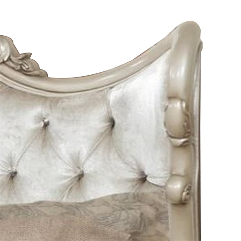 Bowery Hill Queen Size Bed Tufted Polyester Carved Wood in Champagne