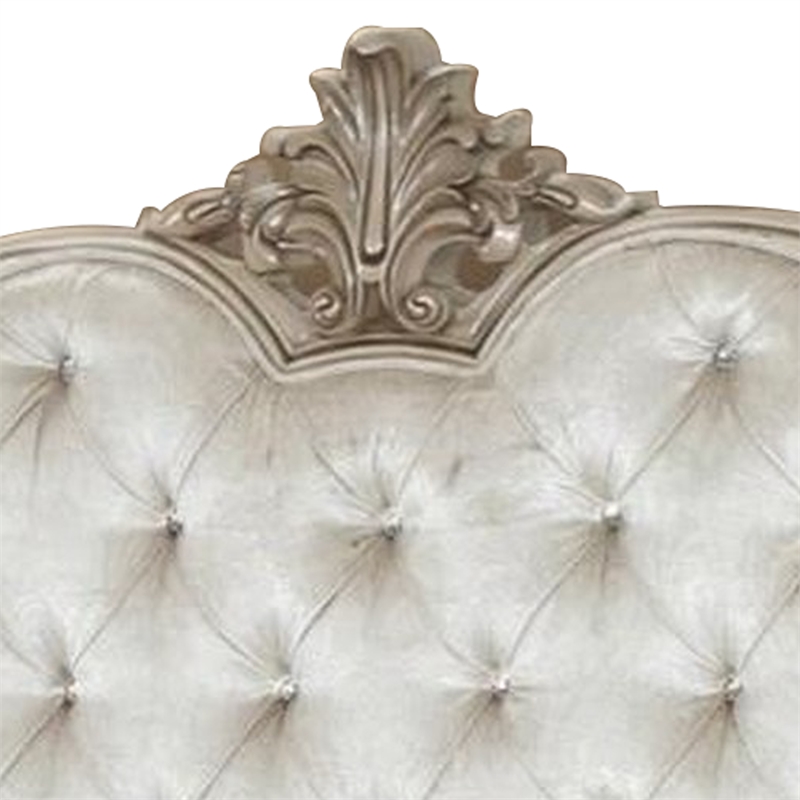 Bowery Hill Queen Size Bed Tufted Polyester Carved Wood in Champagne