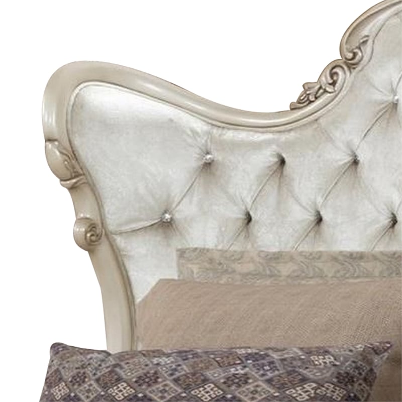 Bowery Hill King Size Bed Tufted Polyester Carved Wood in Champagne