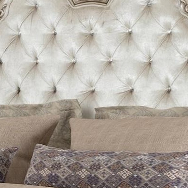 Bowery Hill King Size Bed Tufted Polyester Carved Wood in Champagne