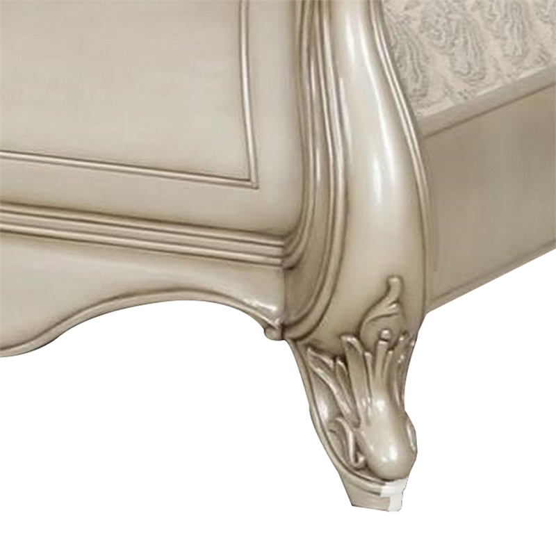 Bowery Hill King Size Bed Tufted Polyester Carved Wood in Champagne