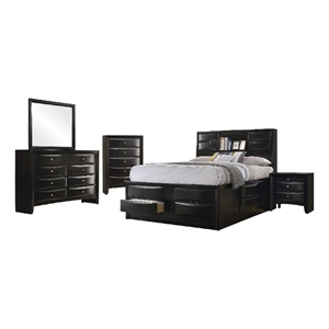 Bowery Hill 5 Piece Queen Bedroom Set Storage Headboard Footboard in Black