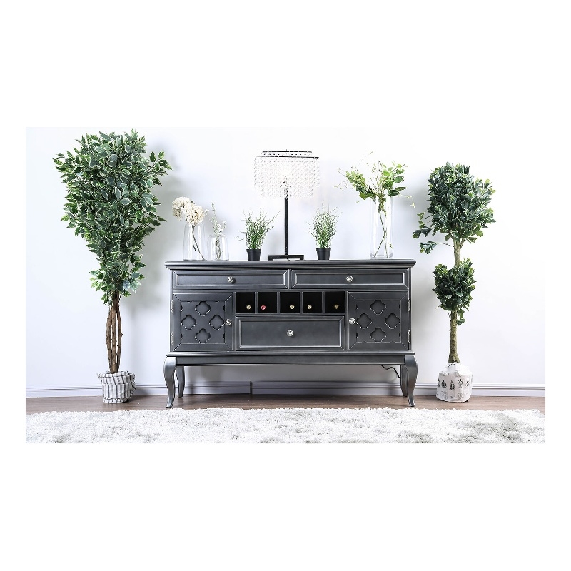 Bowery Hill Spacious Wooden Server with Cabriole Legs in Dark Gray