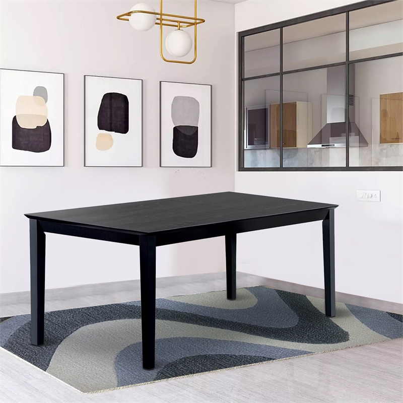 Bowery Hill Rectangular Wooden Dining Table with Expandable Leaf in Black