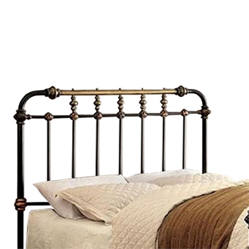 Bowery Hill Curved Headboard Metal Full Bed with Spindles in Black and Gold