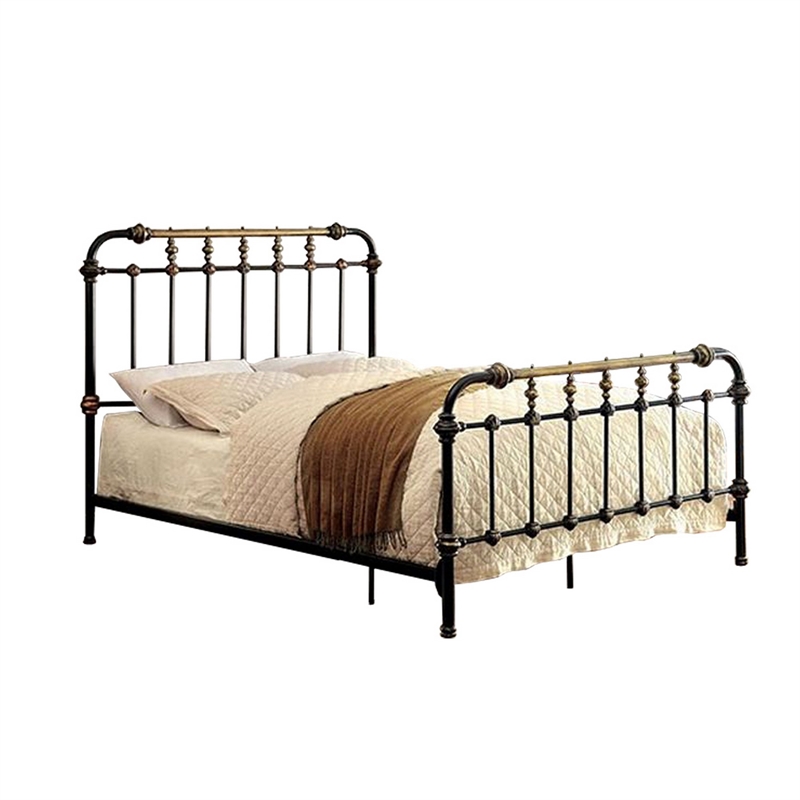 Bowery Hill Curved Headboard Metal Full Bed with Spindles in Black and Gold