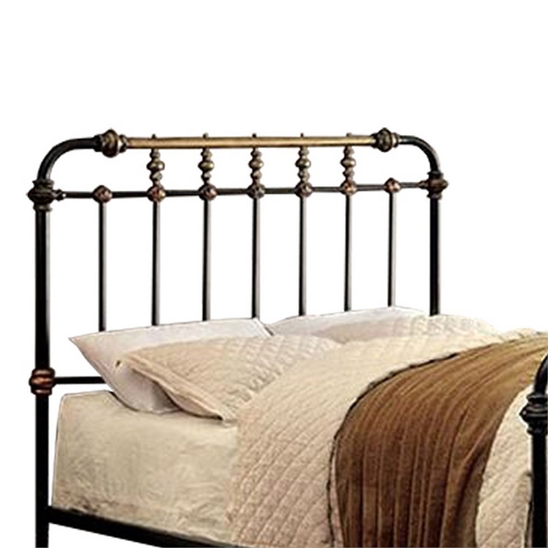 Bowery Hill Metal Eastern King Bed with Gold Accent in Black
