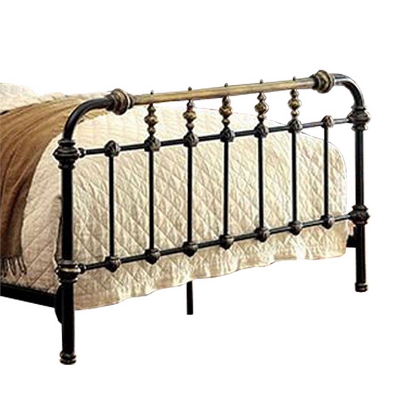 Bowery Hill Metal Eastern King Bed with Gold Accent in Black