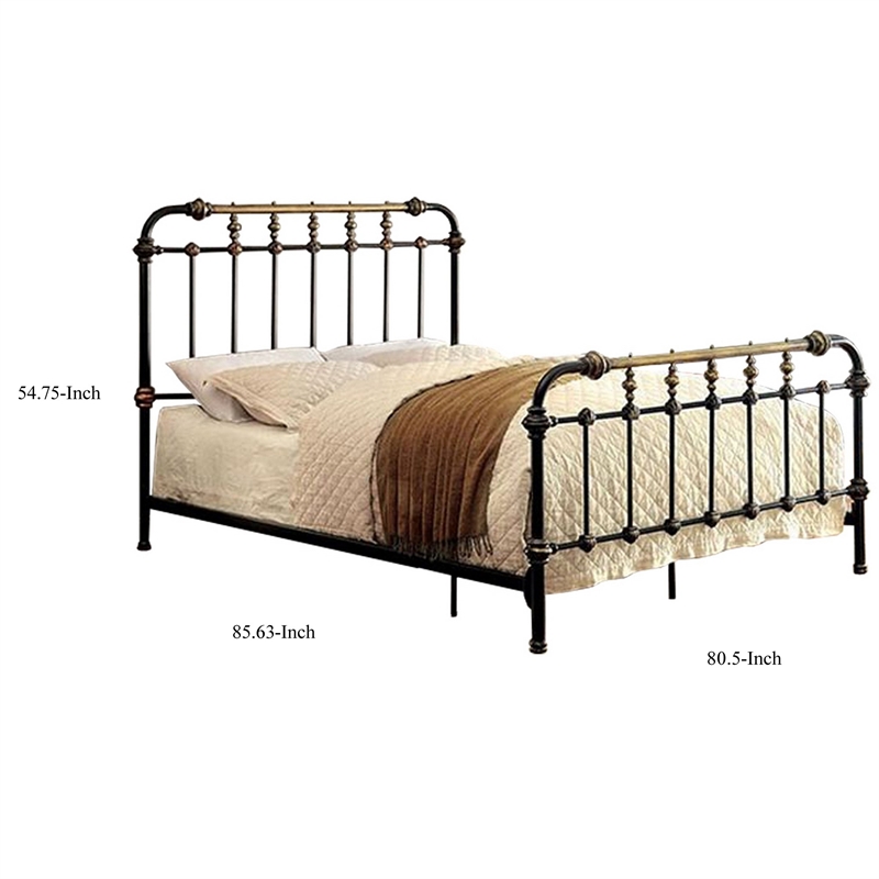 Bowery Hill Metal Eastern King Bed with Gold Accent in Black