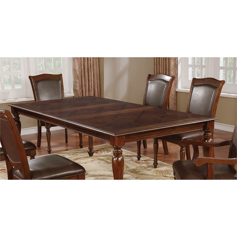 Bowery Hill Rectangular Wooden Dining Table with Turned Legs in Brown