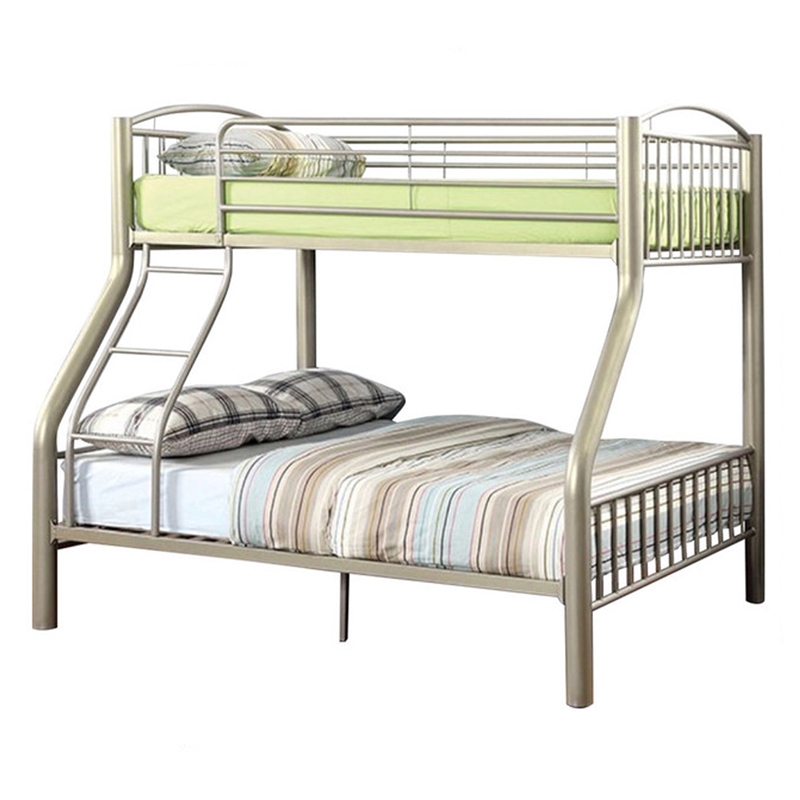 Bowery Hill Metal Twin Full Bunk Bed with Ladder and Guardrails in Gold