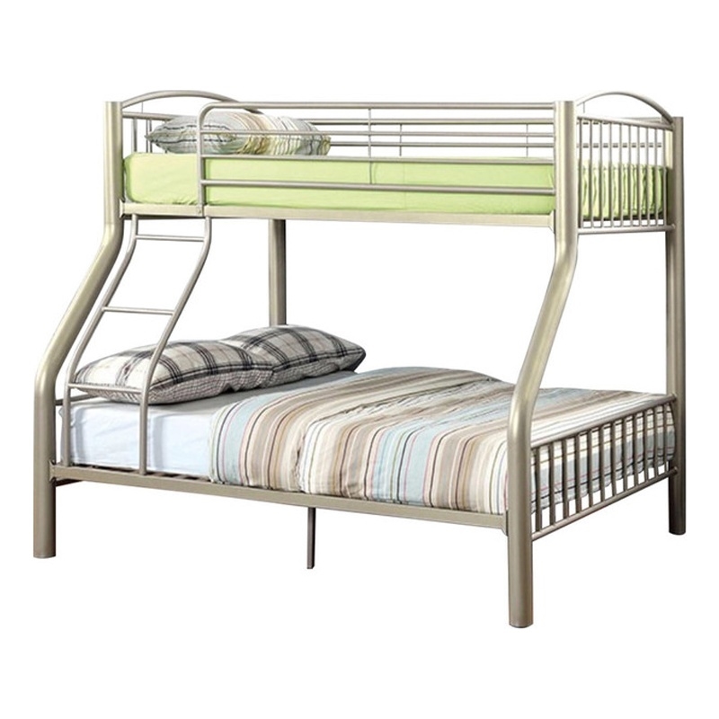 Bowery Hill Metal Twin Full Bunk Bed with Ladder and Guardrails in Gold