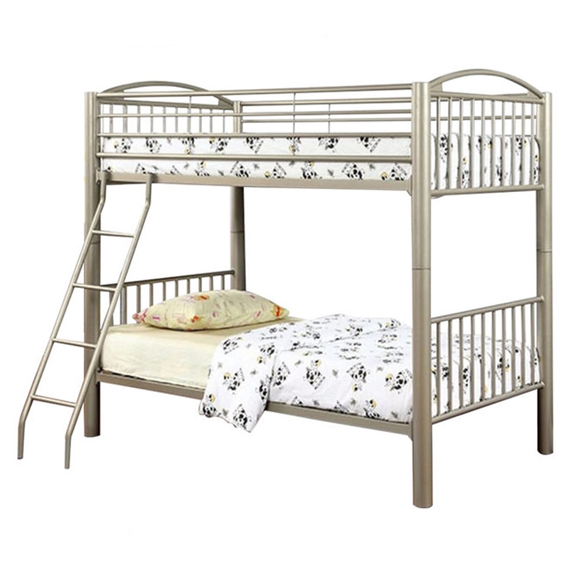 Bowery Hill Metallic Twin Twin Bunk Bed with Ladder and Guardrails in Gold