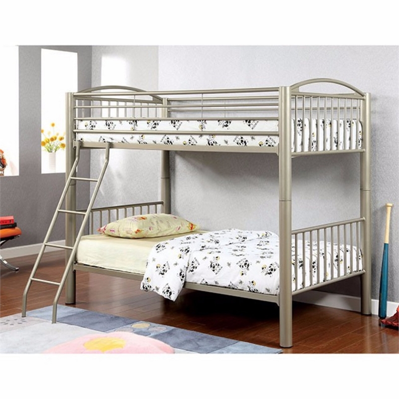 Bowery Hill Metallic Twin Twin Bunk Bed with Ladder and Guardrails in Gold