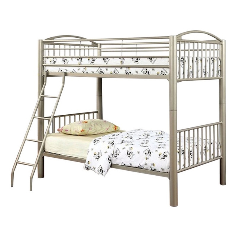 Bowery Hill Metallic Twin Twin Bunk Bed with Ladder and Guardrails in Gold