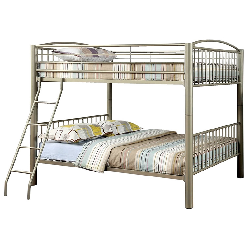 Bowery Hill Full Size Metal Bunk Bed with Movable Ladder in Gold