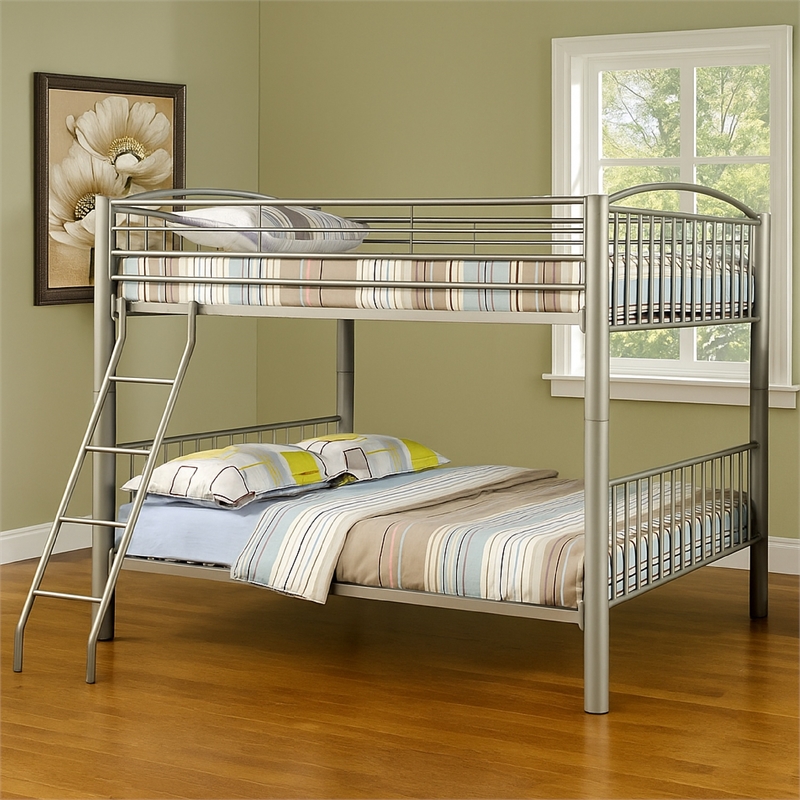Bowery Hill Full Size Metal Bunk Bed with Movable Ladder in Gold