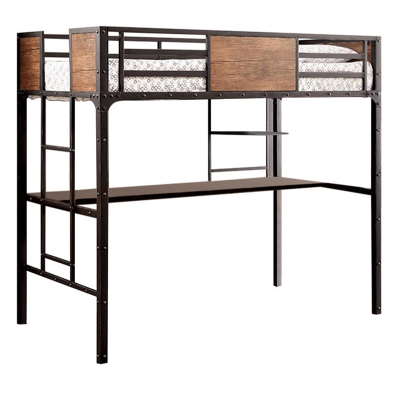 Bowery Hill Wooden and Metal Twin Size Bunk Bed with Workstation in Black