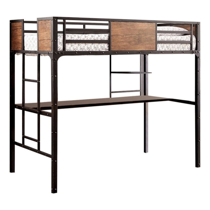 Bowery Hill Wooden and Metal Twin Size Bunk Bed with Workstation in Black
