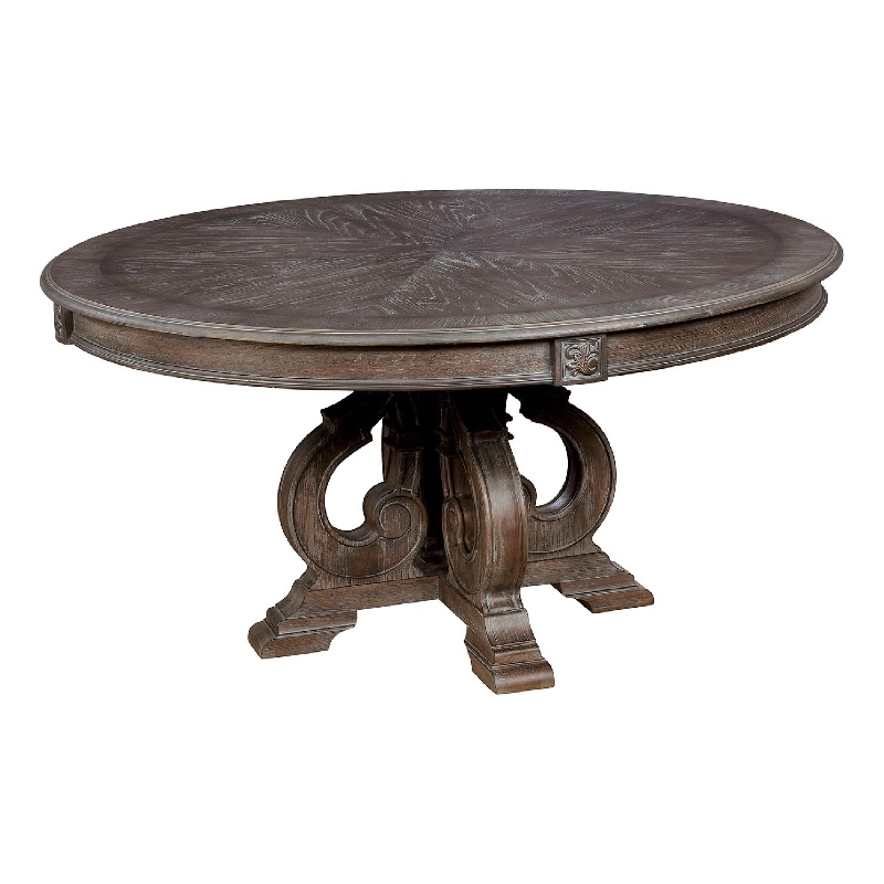 Bowery Hill Solid Wood Round Dining Table with Pedestal Base in Brown