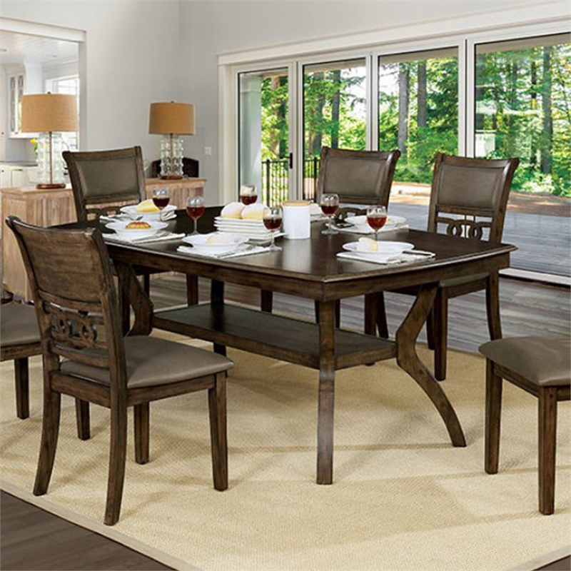 Bowery Hill Solid Wood Dining Table with Flowing Leg Base in Brown