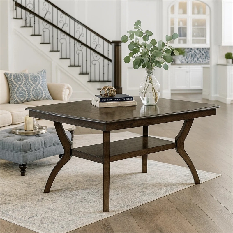 Bowery Hill Solid Wood Dining Table with Flowing Leg Base in Brown