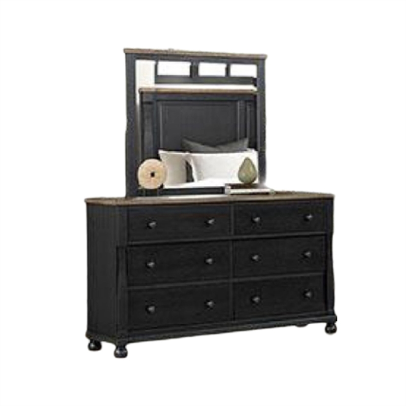 Bowery Hill 5 Piece Queen Bedroom Set USB Bedside Table in Black Oak Brown