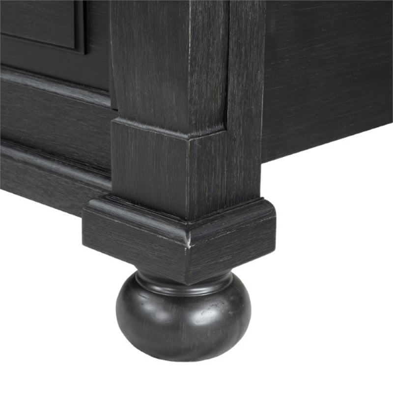 Bowery Hill King Bed Tall Headboard Farmhouse Legs in Black and Oak Brown
